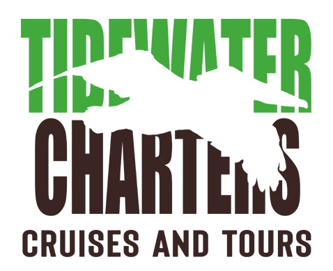 An image of the Tidewater Charters Cruises and Tours logo with pelican logo.